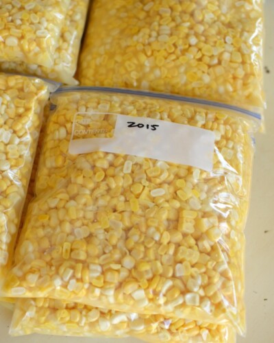 A sealable platic bag of sweet freezer corn
