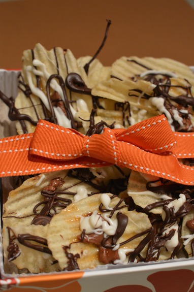 Potato chips drizzled in caramel and chocolate. Kinda like chocolate covered pretzels, only better!
