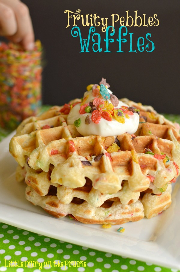 Fruity Pebble Waffles with Greek Yogurt!! - Little Dairy on the Prairie