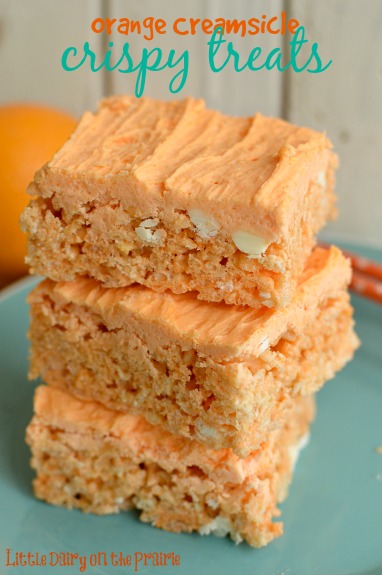Crispy treats are my all time favorite no bake treat! These orange creamsicle do not disappoint!  Little Dairy on the Prairie