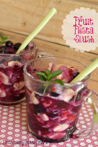 Fruit Fiesta Slush is my husbands all time favorite summer treat! It makes a lot so it's perfect for parties!  Little Dairy on the Prairie