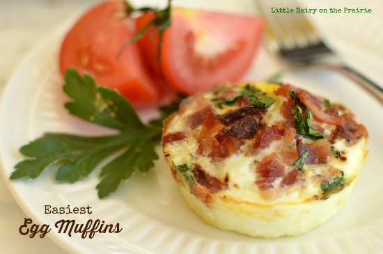 The easiest way to make eggs in the morning. Put everything in a muffin tin, put in the oven, get ready for the day and in 15 minutes breakfast is ready! Little Dairy on the Prairie