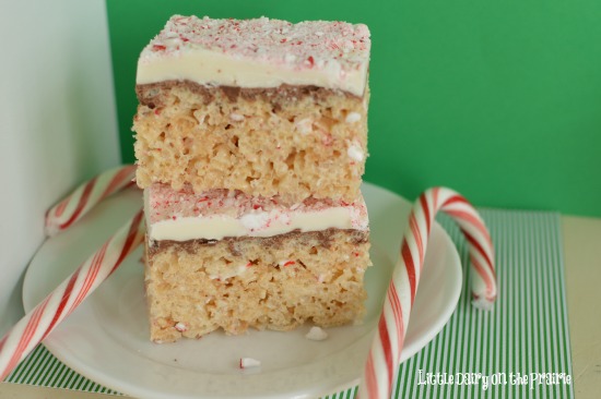 Peppermint Bark Crispy Treats are so easy to make my 10 year old made and photographed these ones! I love being in the kitchen with my kids! Little Dairy on the Prairie
