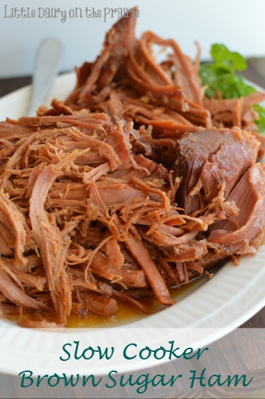 a white platter with shredded ham