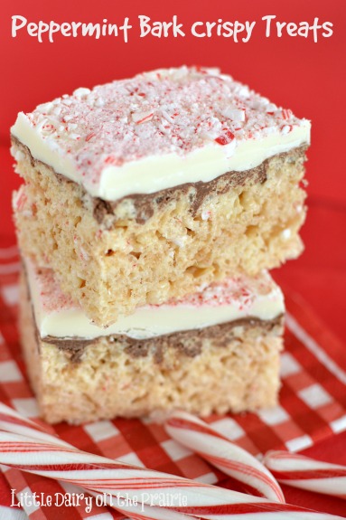 This kid in all of us can't walk past Peppermint Bark Crispy treats without snitching a few! Little Dairy on the Prairie