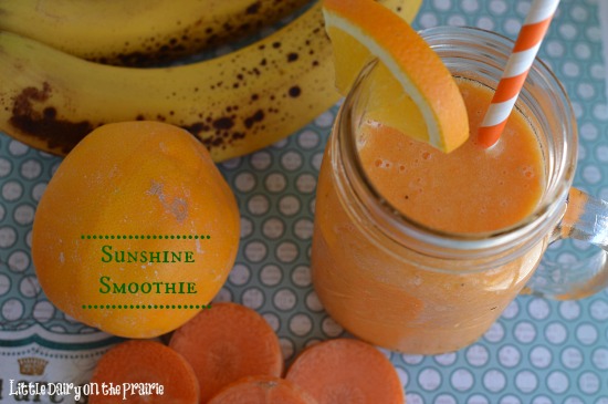 Sunshine Smoothie is healthy enough for breakfast, yummy enough for dessert!  Little Dairy on the Prairie