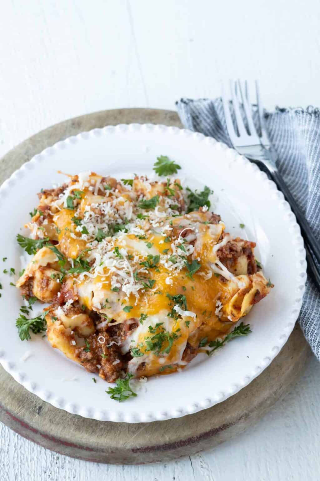 Easy Cheesy Crockpot Tortellini with Ground Beef - Pitchfork Foodie Farms