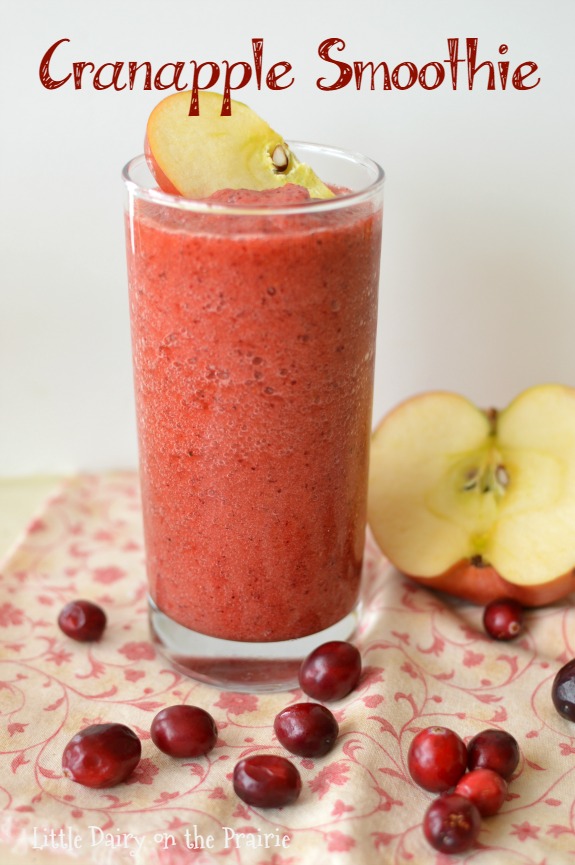 Tart cranberries and sweet apples combine together to make a quick no sugar added smoothie that's perfect for breakfast and afternoon snacks!  Little Dairy on the Prairie