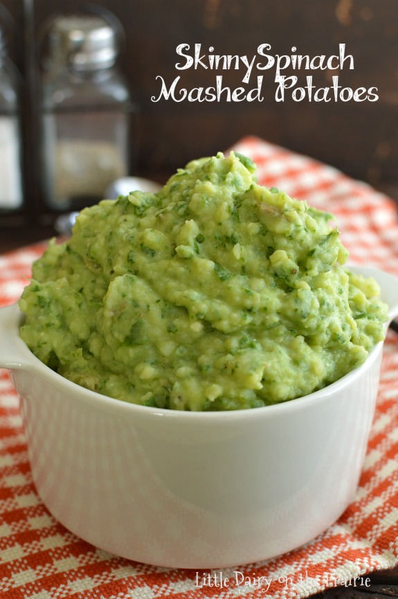 Skinny Spinach Mashed Potatoes are the comfort food you already love, without the guilt! Such a pretty green color makes them perfect for Easter or St. Patrick's Day!