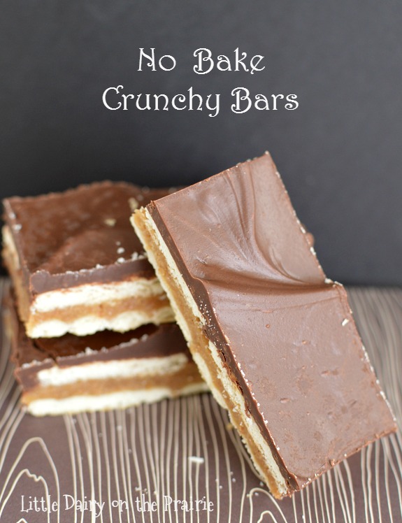 Crazy good & no bake, these crunchy bars are like a homemade version of a candy bar! So yummy! Little Dairy on the Prairie