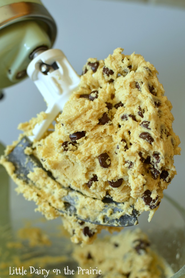 a mixer beater with cookie dough on it