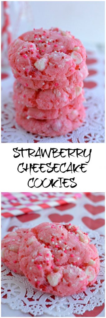 Strawberry Cheesecake Cookies are an easy recipe since they begin with a cake mix! Just right for Valenines Day!