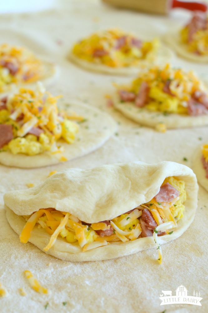 folded unbaked breakfast calzone