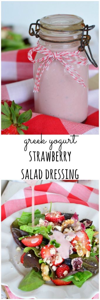 Greek Yogurt Stawberry Salad Dressing is a quick, easy, and healthy recipe. No more boring salads! www.littledairyonthepairie.com