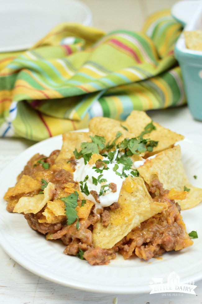 Cheesy Beef Mexican Casserole - Use the bottom of the tortilla bag of chips