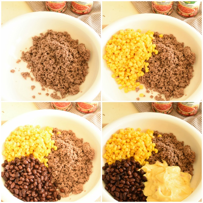 four images showing how to make bean dip