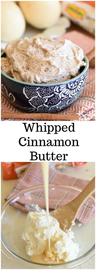 Whipped Cinnamon Butter! This is a copy cat Texas Roadhouse Butter recipe! 4 ingredients! Serve it with Rhodes Rolls! #ad #Rhodes #FrozenDough