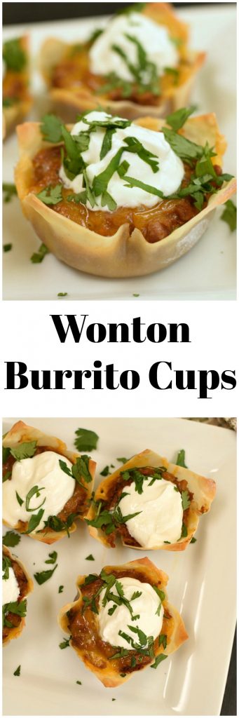 Wonton Burrito Cups only have 5 ingredients, are quick to make, are a great on the go dinner, and awesome for parties!