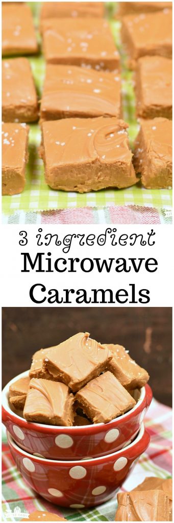 3 ingredient microwave caramels - the easiest, creamy homemade caramels out there! No candy thermometer needed for this one! Only about 5 minutes!