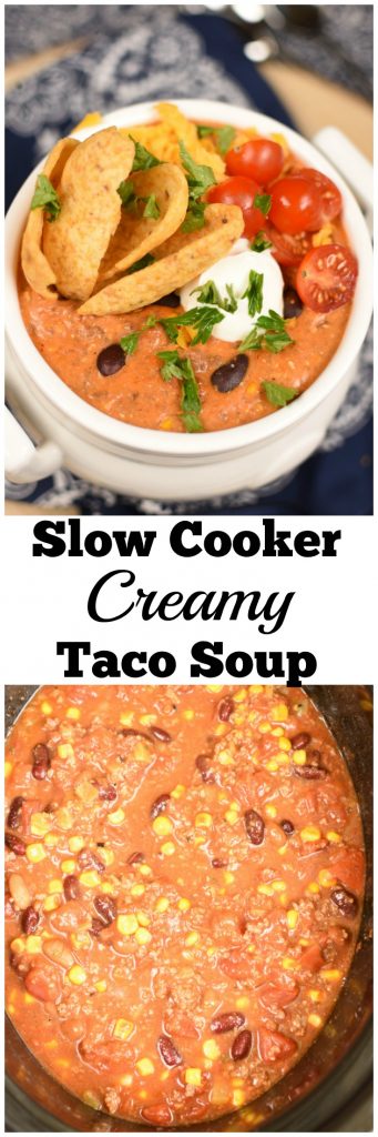 Slow Cooker Creamy Taco Soup Chili Mexican Food Crock Pot Beef Cream Cheese Quick Meal Easy Recipe