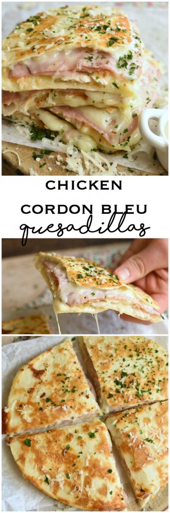 Chicken Cordon Bleu Quesadillas are a fuss free way to enjoy the classic in every single layer! #ad #DairyWest #UndeniablyDairy