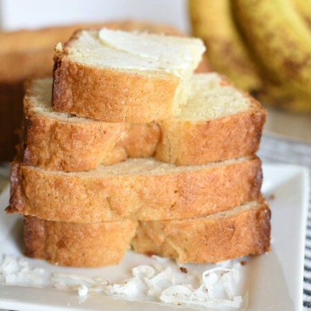 a stack of banana bread slices
