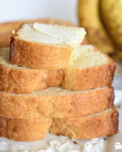 a stack of banana bread slices