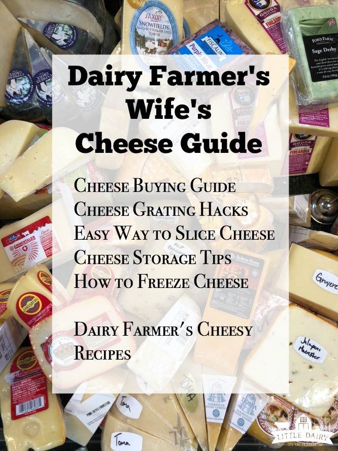 Dairy Farmer's Wife's Cheese Guide - learn insider tips and tricks on how to buy, use, store, grate, slice, and freeze cheese. Plus the cheesiest recipes! pitchforkfoodie.com #ad #undeniablydairy #cheese #guide #tipsandtricks #hacks #kitchenhacks #freezingcheese #storingcheese #deli #cheeserecipes