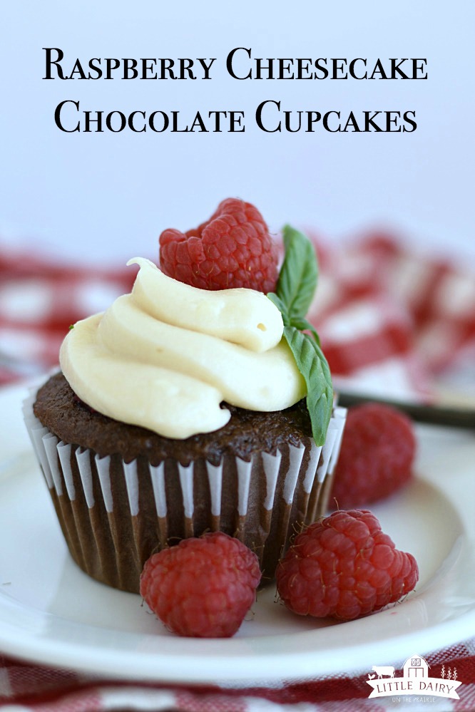 Raspberry Filled Cupcake with Cream Cheese Icing are easier to make than you think! It's starts with a cake mix but tastes gourmet! pitchforkfoodie.com #cupcakes #chocolate #chocolatecupcakes #raspberryfilledcupcake #raspberries #creamcheeseicing #creamcheesefrosting #smeihomemade #dessert #recipe #dessertrecipe #cakemix 