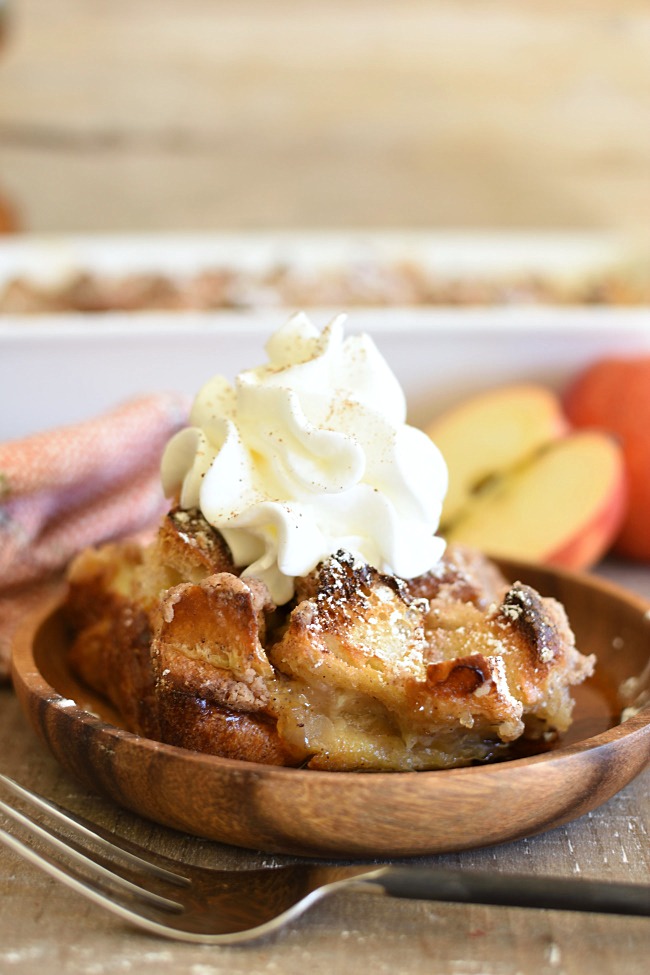 a single serving of apple pie french toast with whipped cream