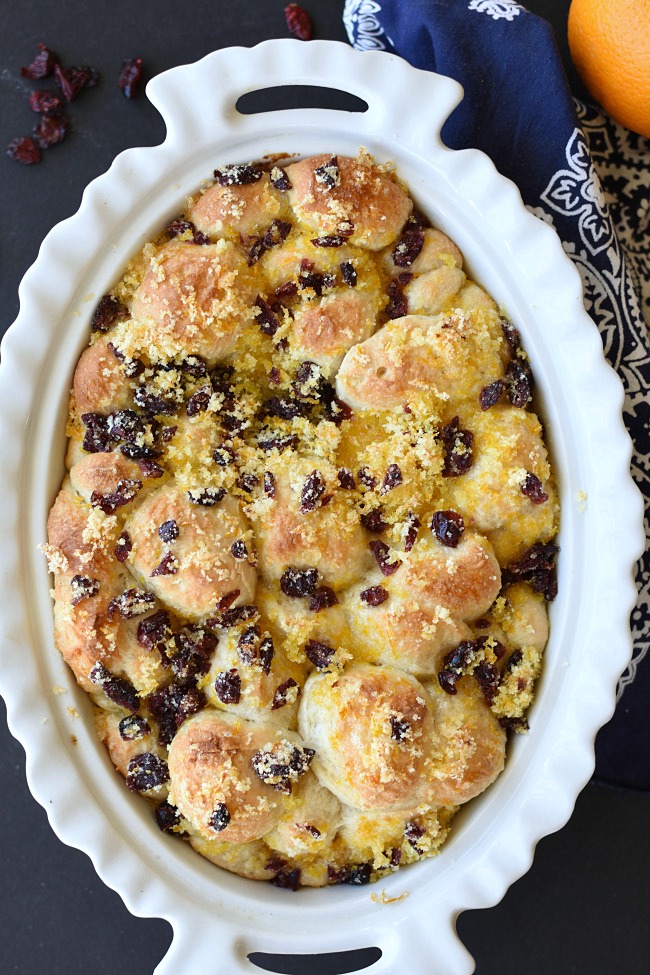 baked ornage monkey bread with dried cranberries