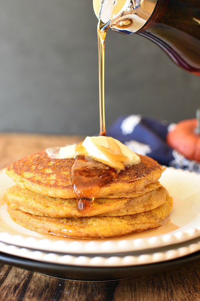 pumpkin pancakes with drizzled on top
