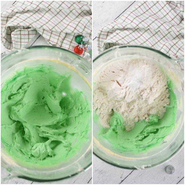 green cookie dough wih dry ingredients