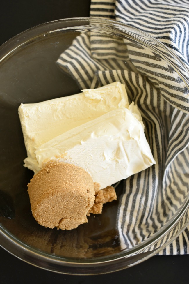 cream cheese and brown sugar in a bowl