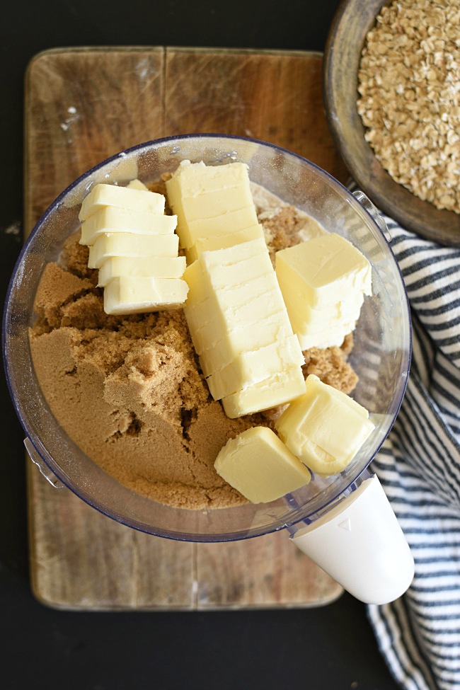 butter, brown sugar, and flour in a food processor