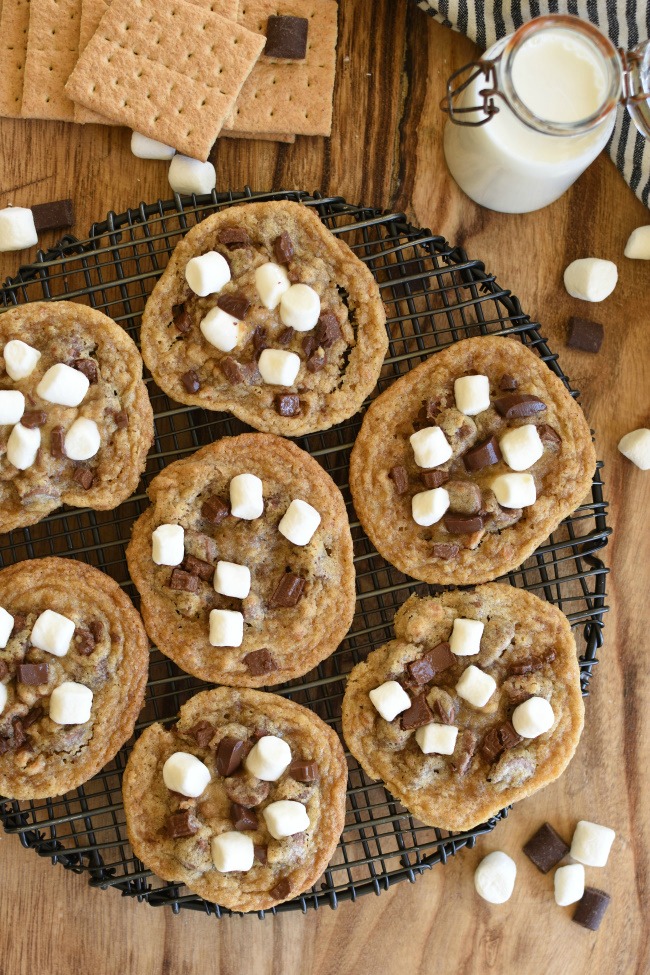 Baked S'mores Cookies on a cooling rack