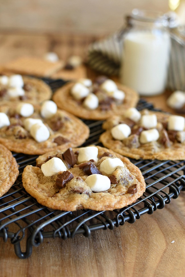 Baked S'mores Cookies on a cooling rack