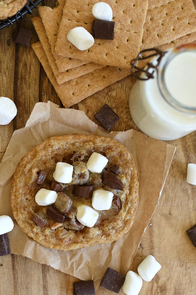 baked S'mores Cookies on a piece of paper