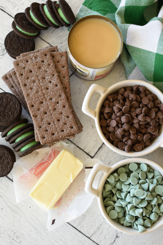 ingredients needed to make mint chocolate magic bars