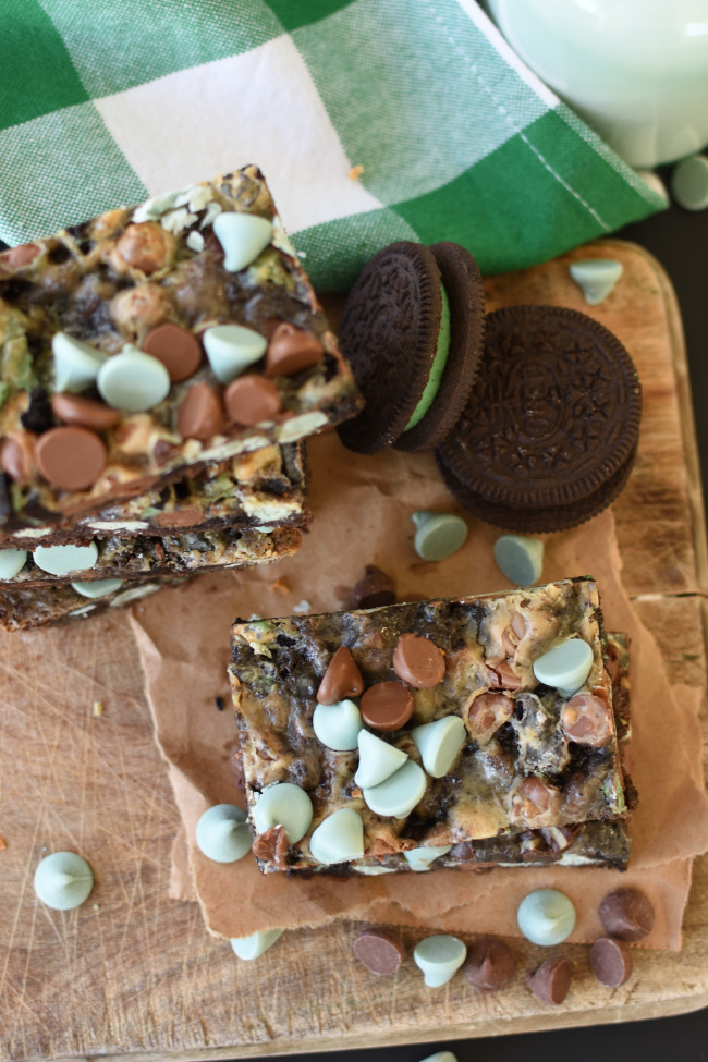 to view of mint chip chocolate magic bars