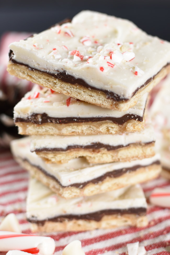 stack of peppermint bark candy