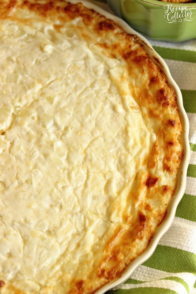 French Onion Dip in a white pie plate