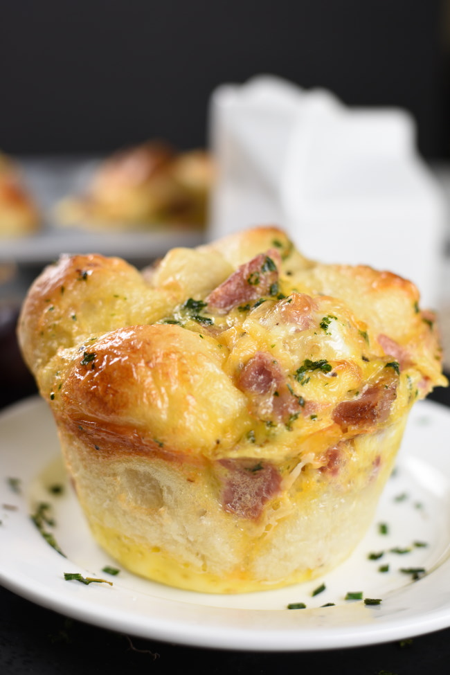 baked ham, egg, and cheese monkey bread on a plate