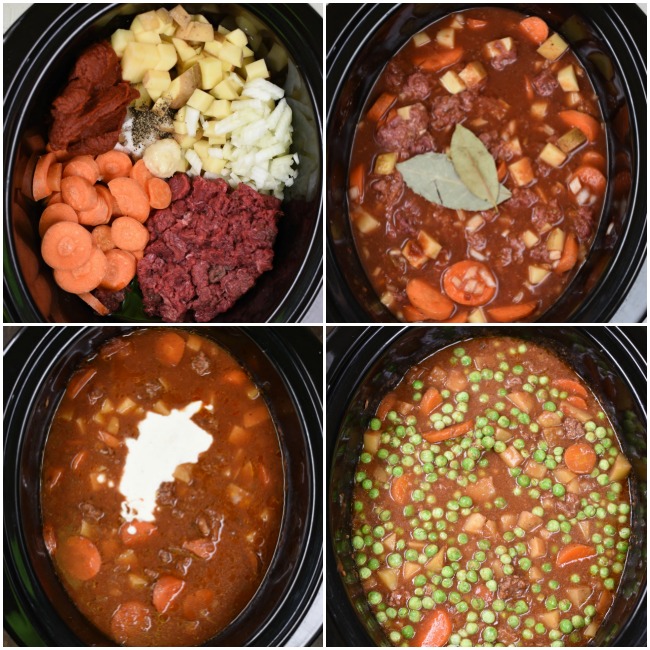 collage of images for making slow cooker beef stew