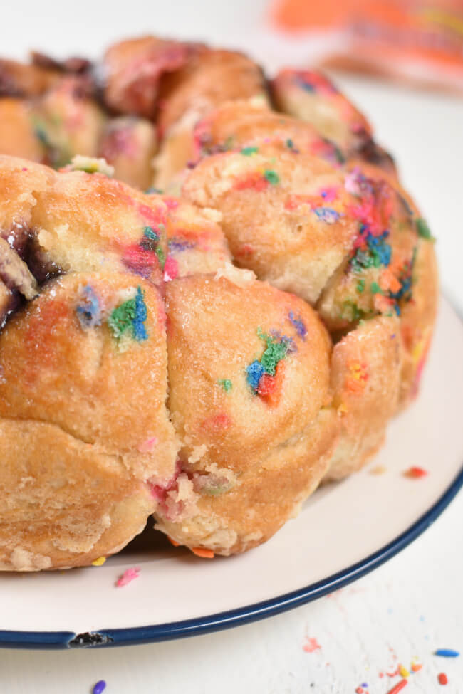 monkey bread sprinkled with colorful candy sprinkles