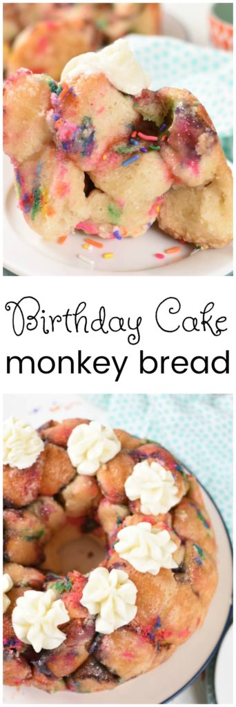 a collage with images of birthday cake monkey bread