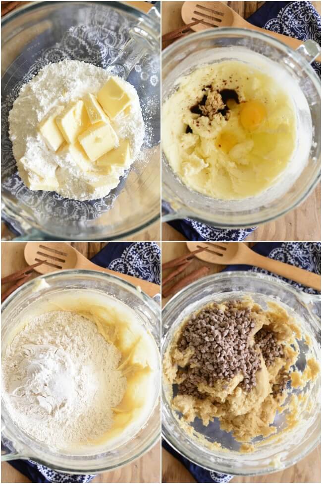 a collage of step by step images for on how to make snickerdoodle cookies