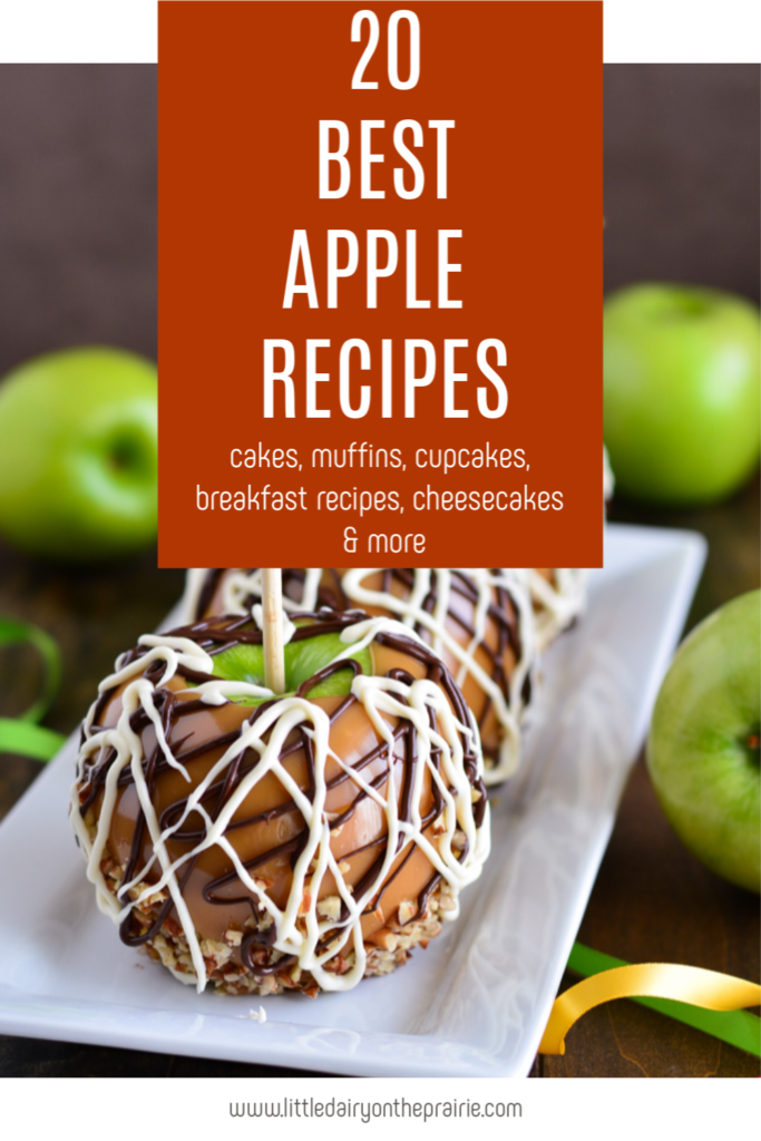 an image of white and semi sweet chocolate drizzled apples with chopped walnuts and a graphic image overlay