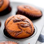 pumpkin muffins swirled with nutella in a muffin tin