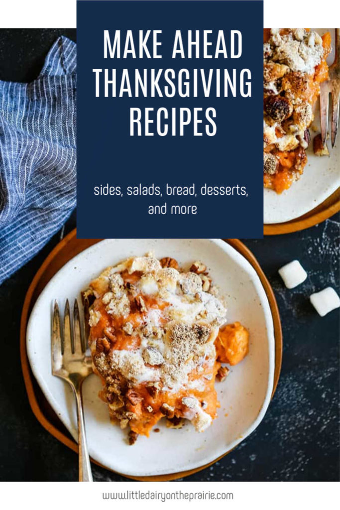 an image with plates of sweet potato casserole topped with crumb topping andwith text graphic